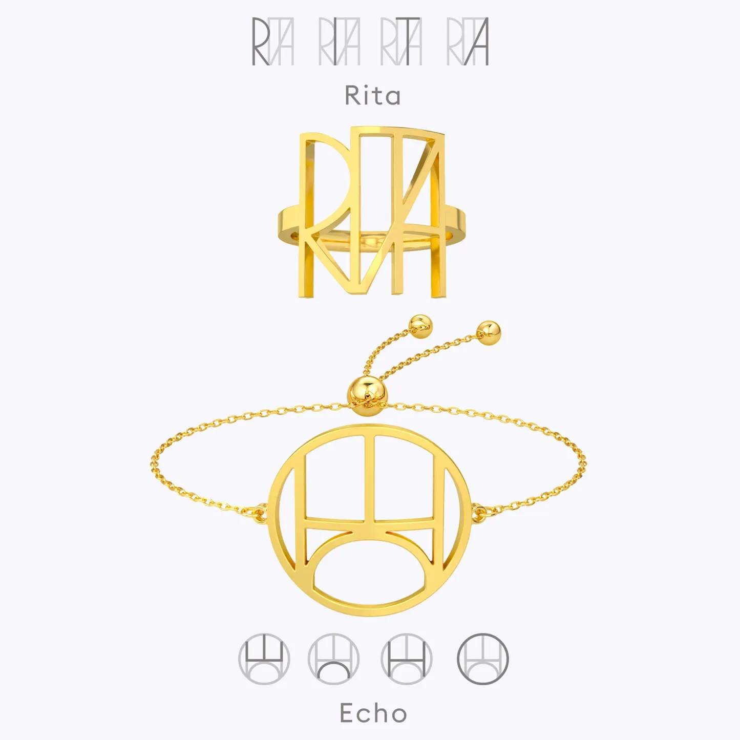 Geo Code Custom Name Logo Monogram Ring and Bracelet Set