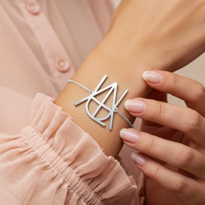 Geo Code Custom Name Logo Monogram Ring and Bracelet Set