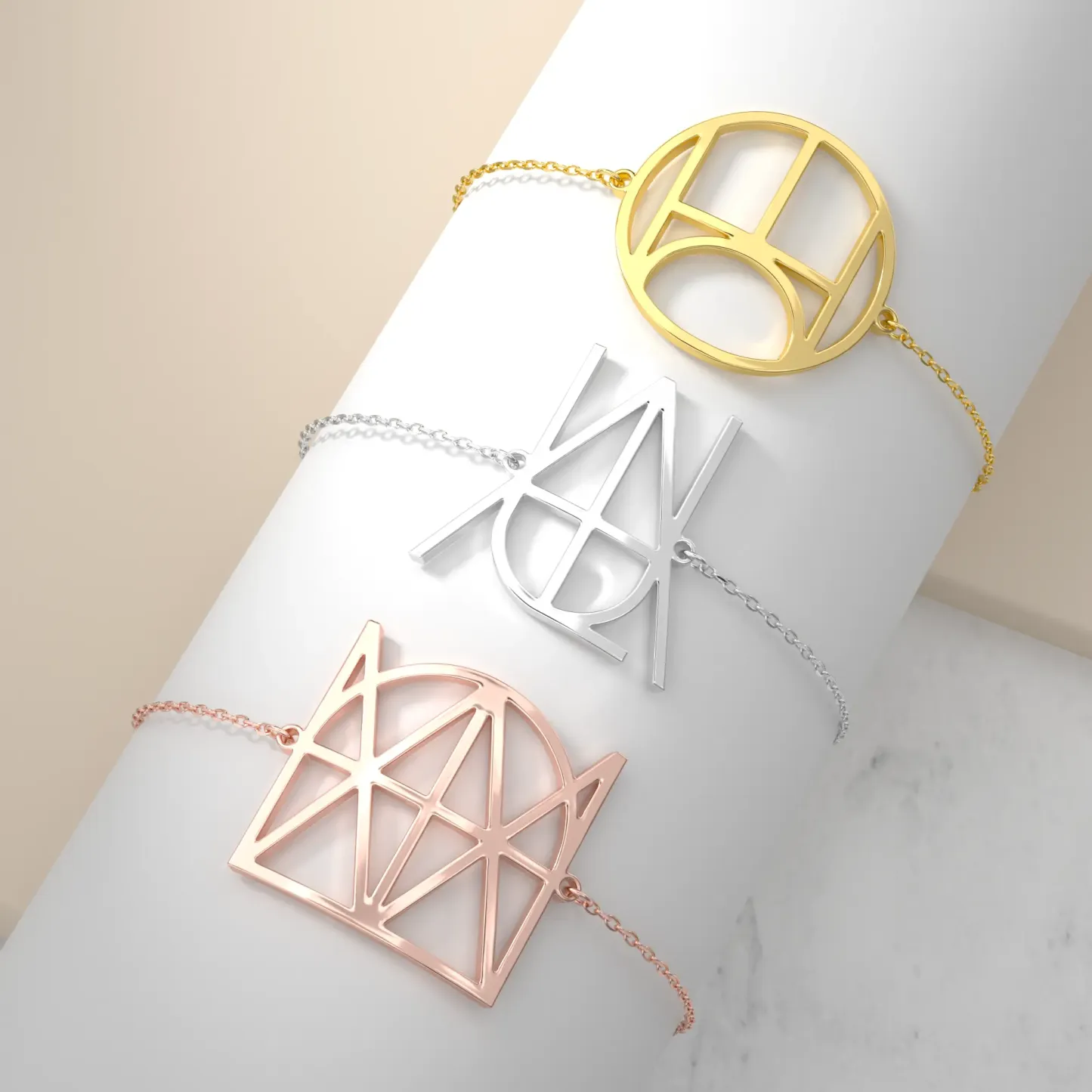 Geo Code Custom Name Logo Monogram Ring and Bracelet Set