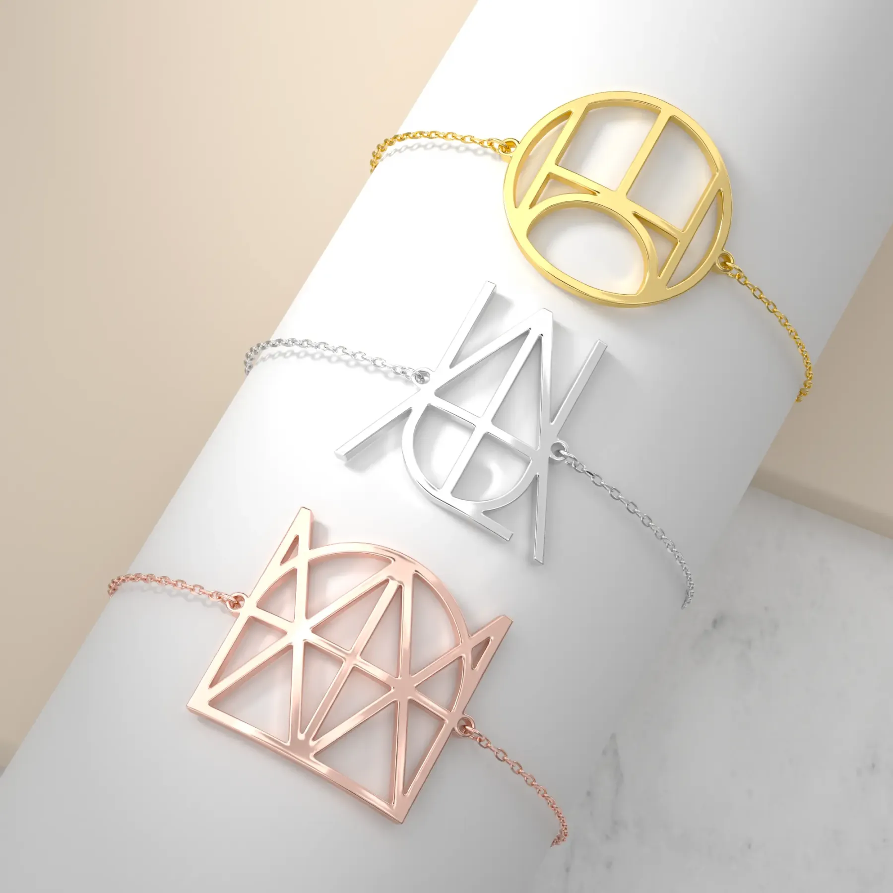 Geo Code Custom Name Logo Monogram Ring and Bracelet Set