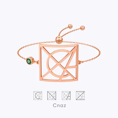 Geo Code Custom Name Logo Monogram Bracelet with Round Birthstone