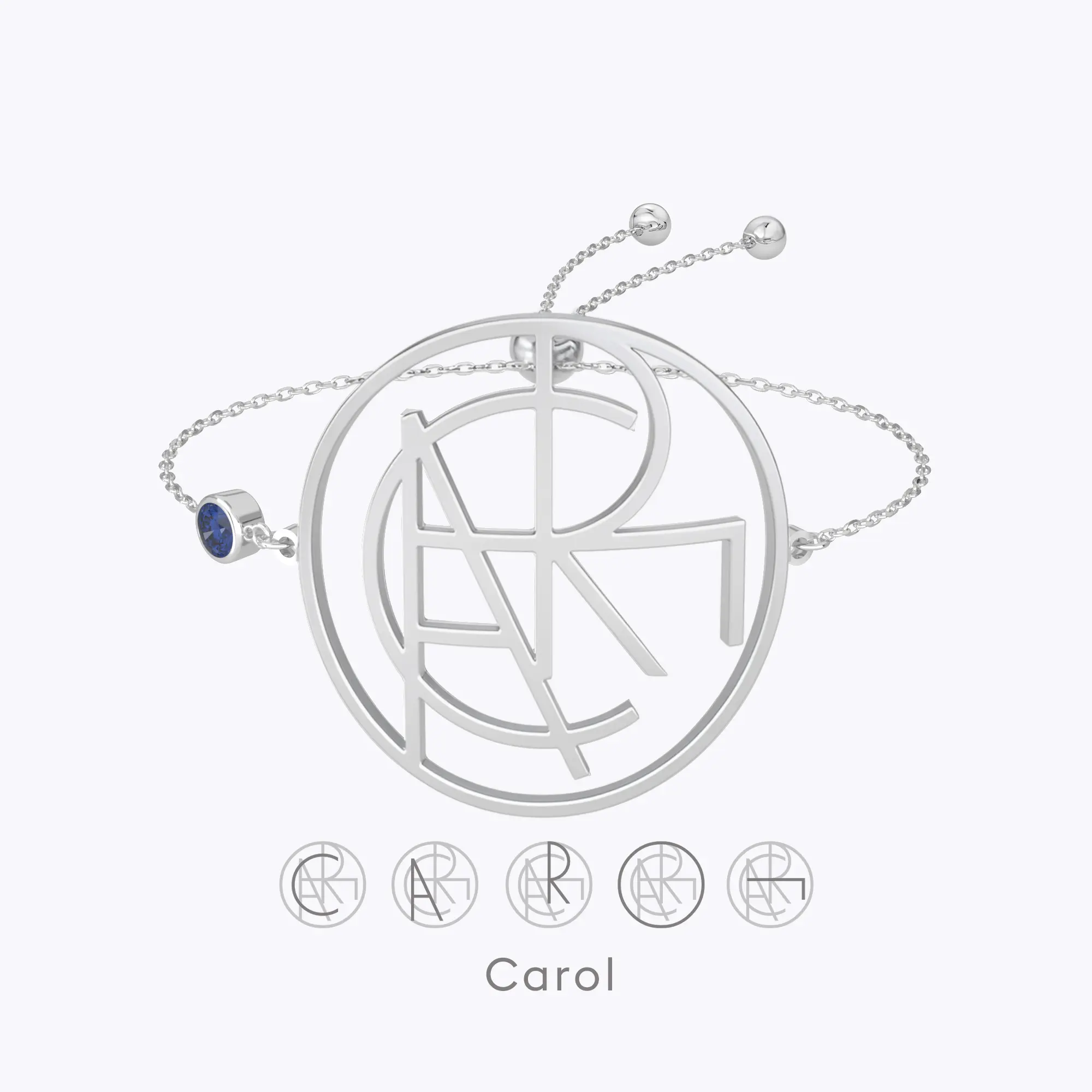 Geo Code Custom Name Logo Monogram Bracelet with Round Birthstone