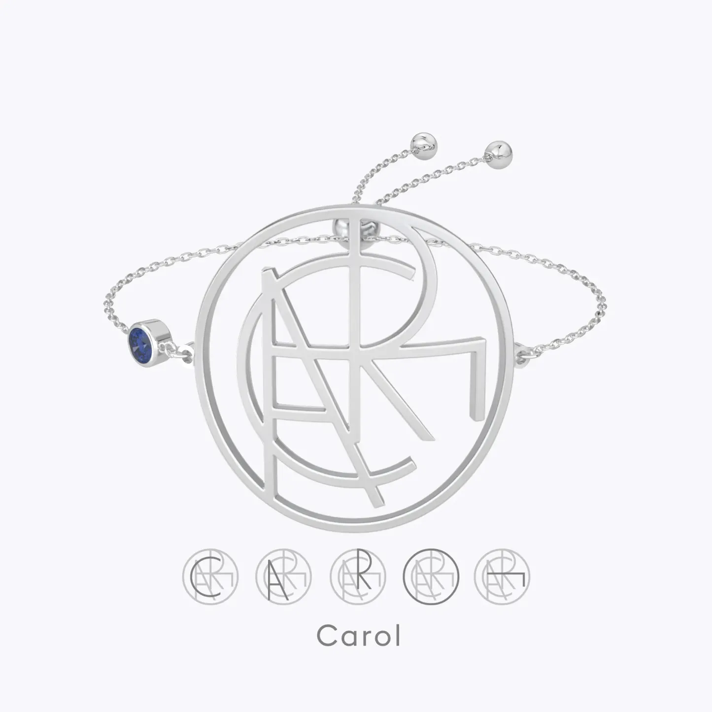 Geo Code Custom Name Logo Monogram Bracelet with Round Birthstone