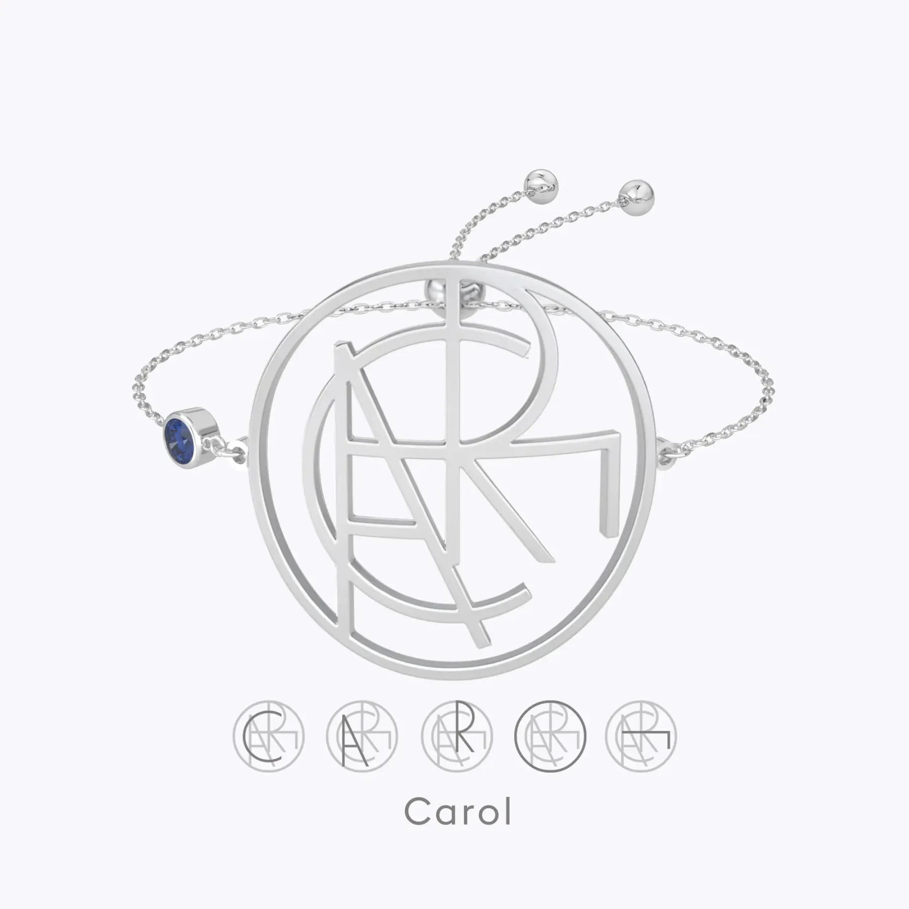 Geo Code Custom Name Logo Monogram Bracelet with Round Birthstone