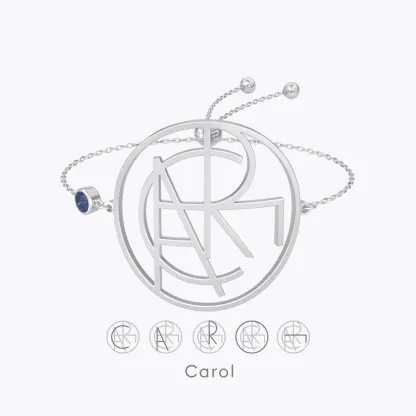 Geo Code Custom Name Logo Monogram Bracelet with Round Birthstone