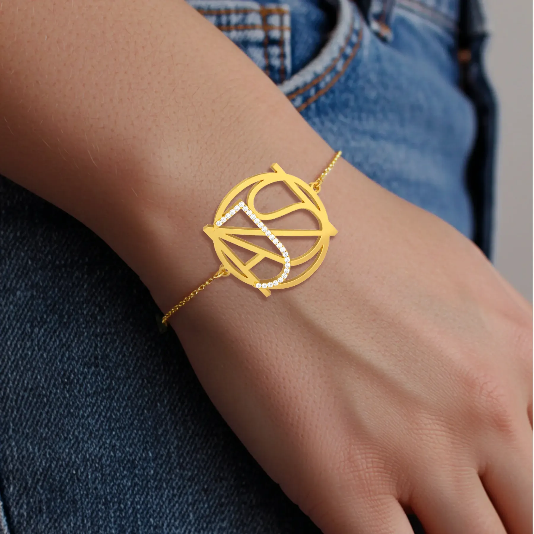 Geo Code Custom Pavé Initial Name Logo Monogram Bracelet