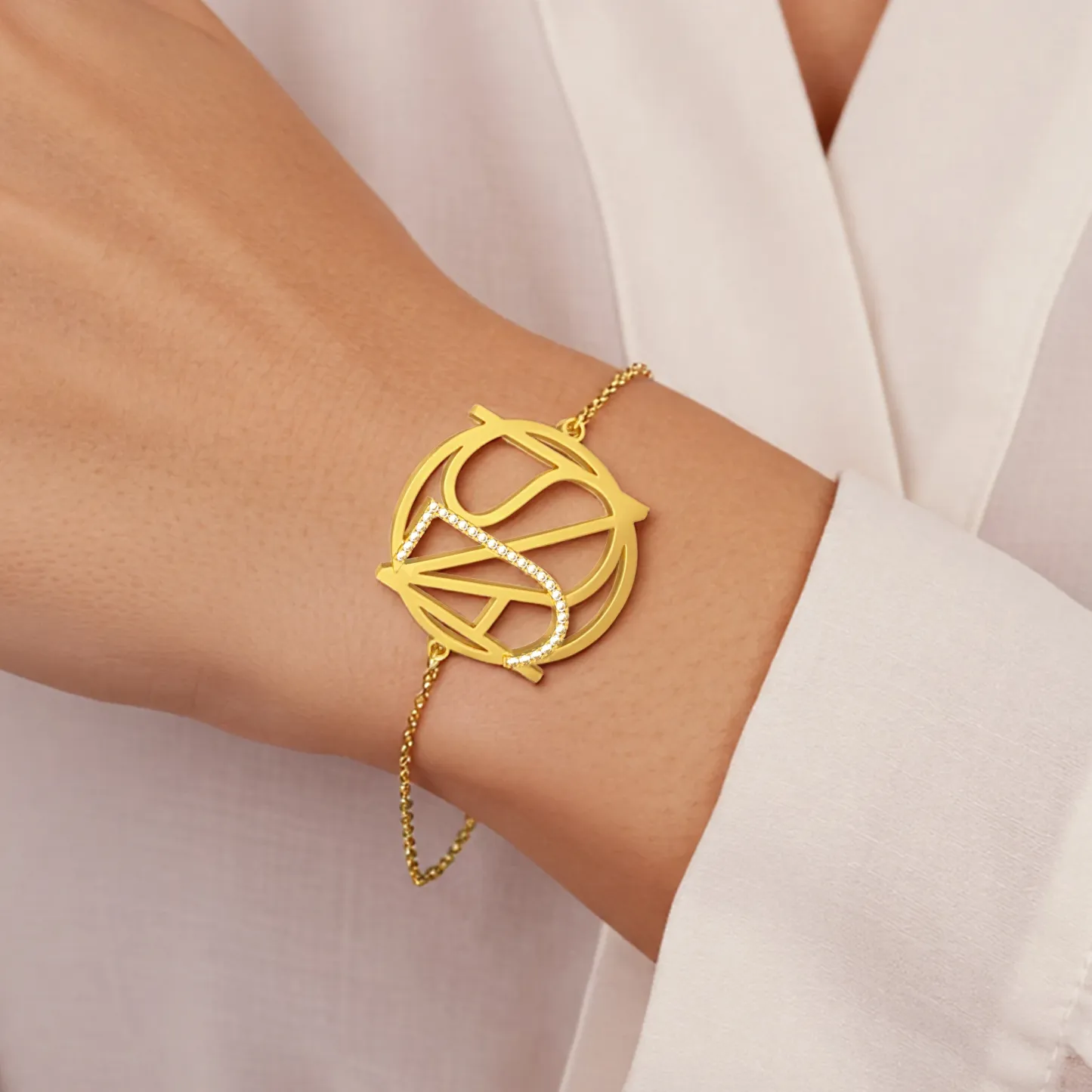 Geo Code Custom Pavé Initial Name Logo Monogram Bracelet