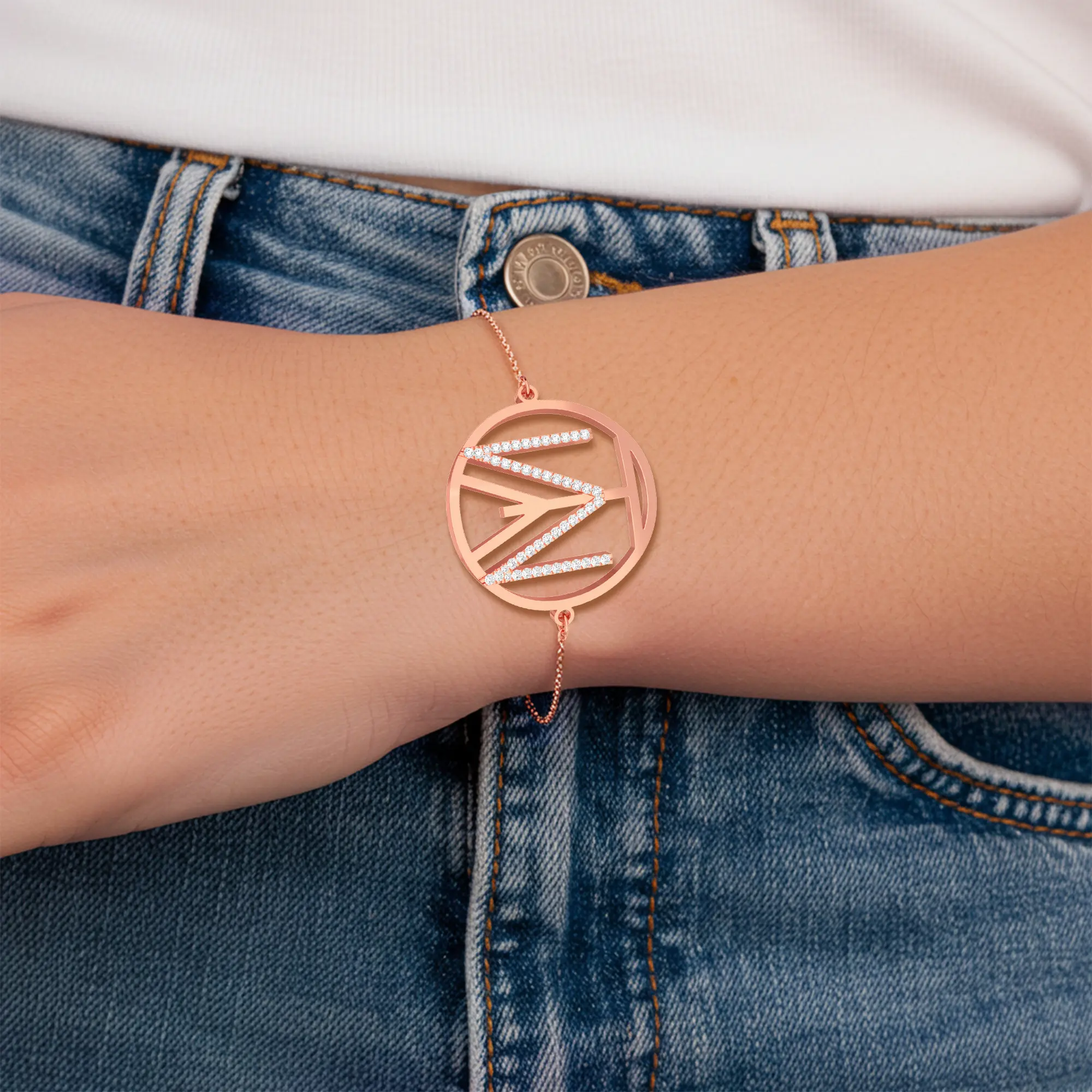 Geo Code Custom Pavé Initial Name Logo Monogram Bracelet