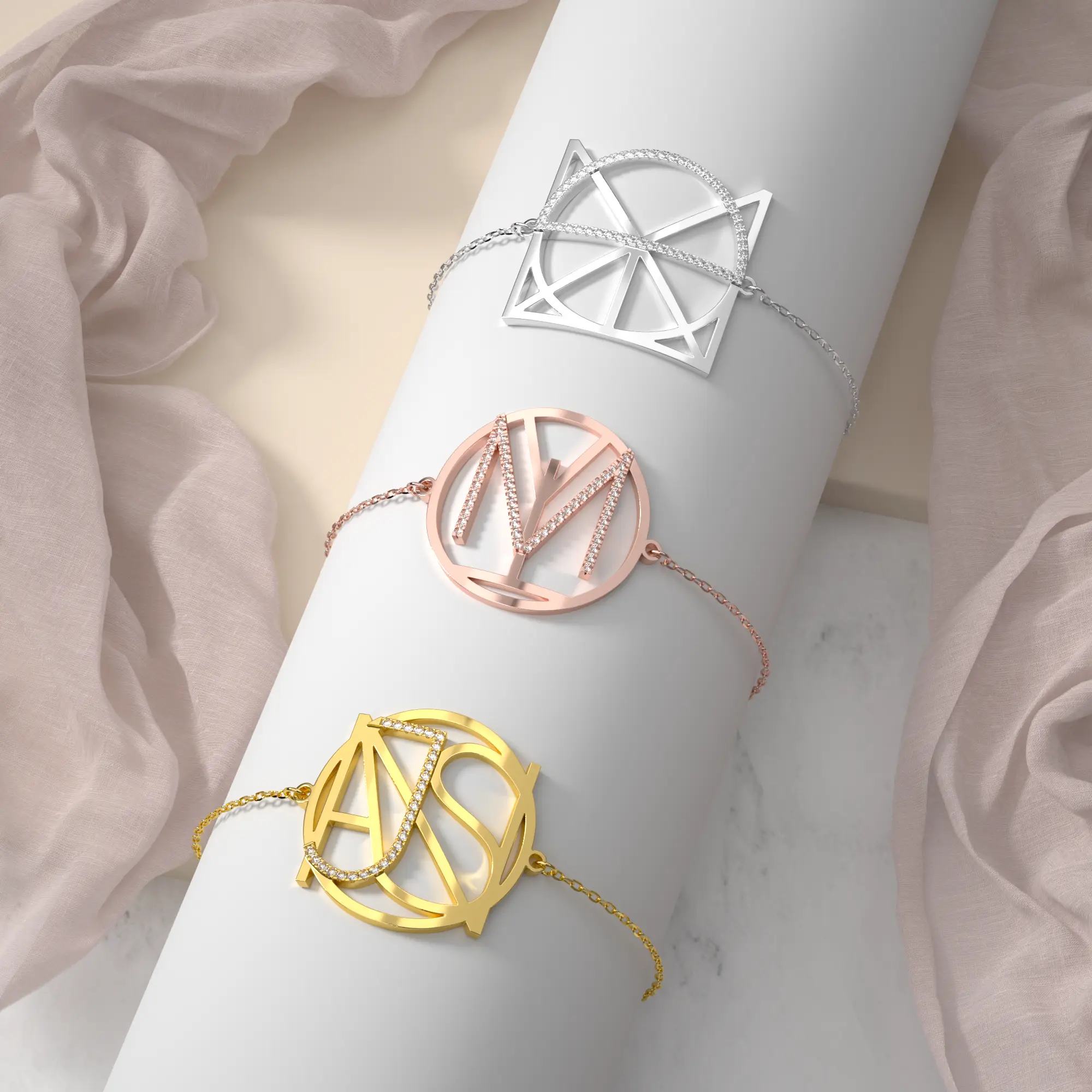 Geo Code Custom Pavé Initial Name Logo Monogram Bracelet