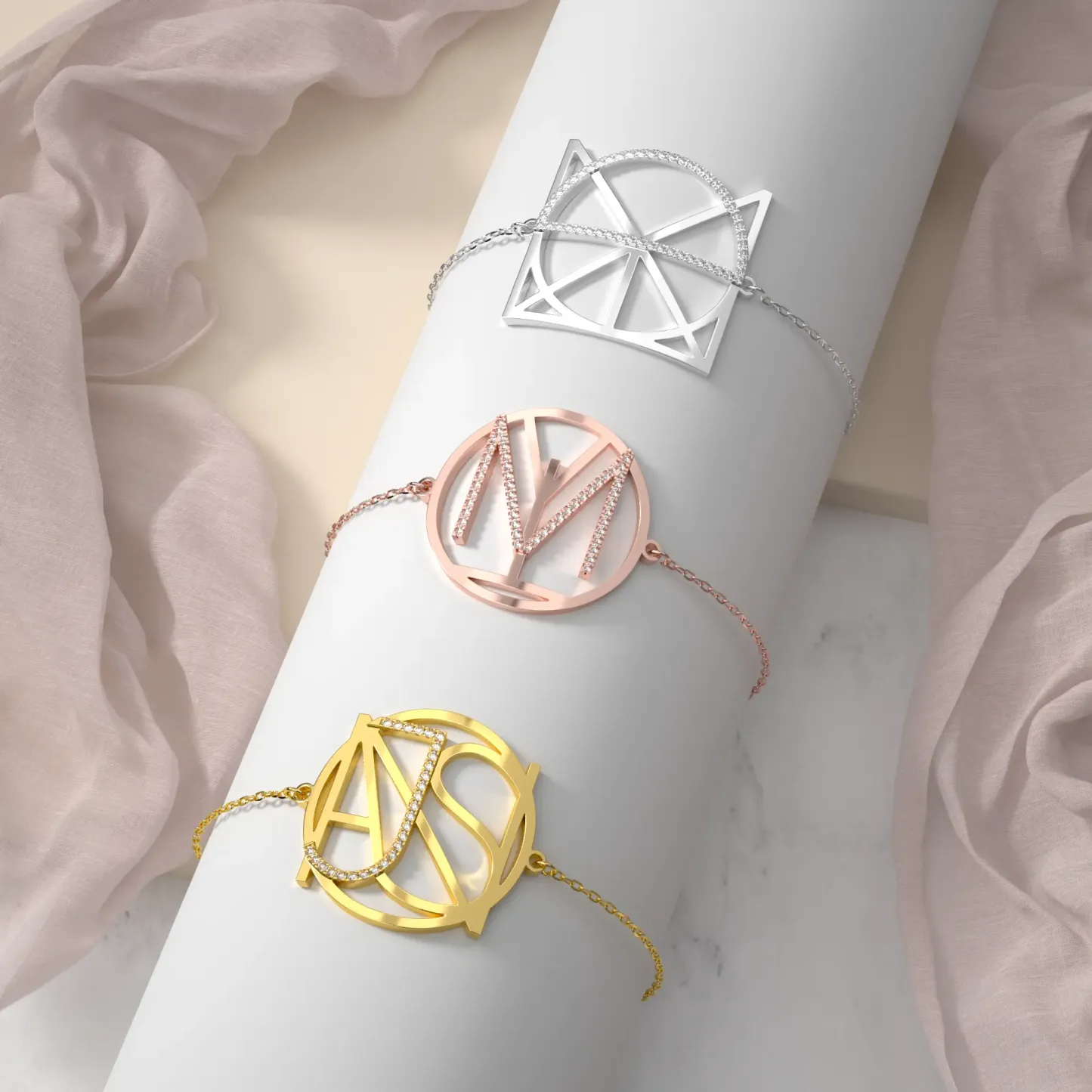 Geo Code Custom Pavé Initial Name Logo Monogram Bracelet