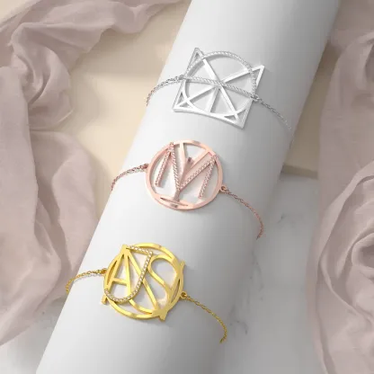 Geo Code Custom Pavé Initial Name Logo Monogram Bracelet