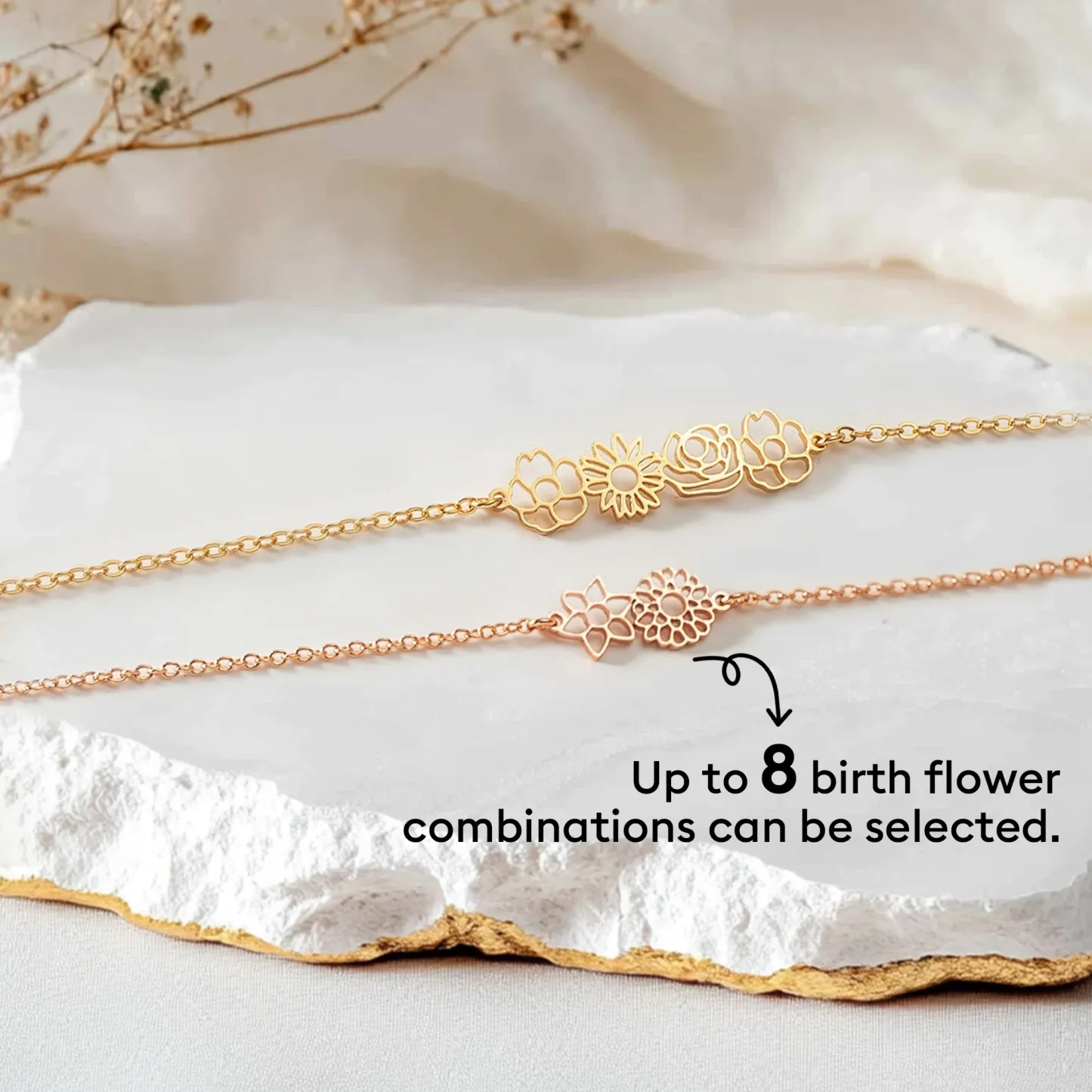 Custom 1-8 Birth Flower Outline Bracelet