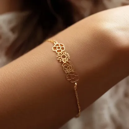 Custom 1-8 Birth Flower Outline Bracelet