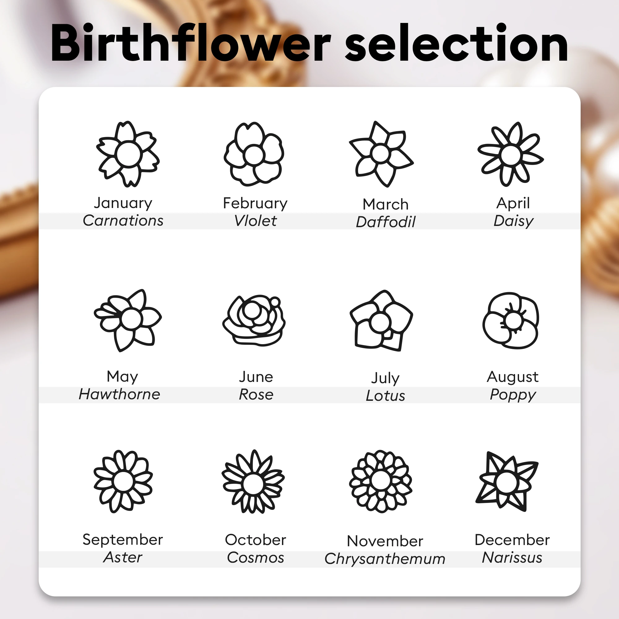 Custom 1-8 Birth Flower Outline Bracelet