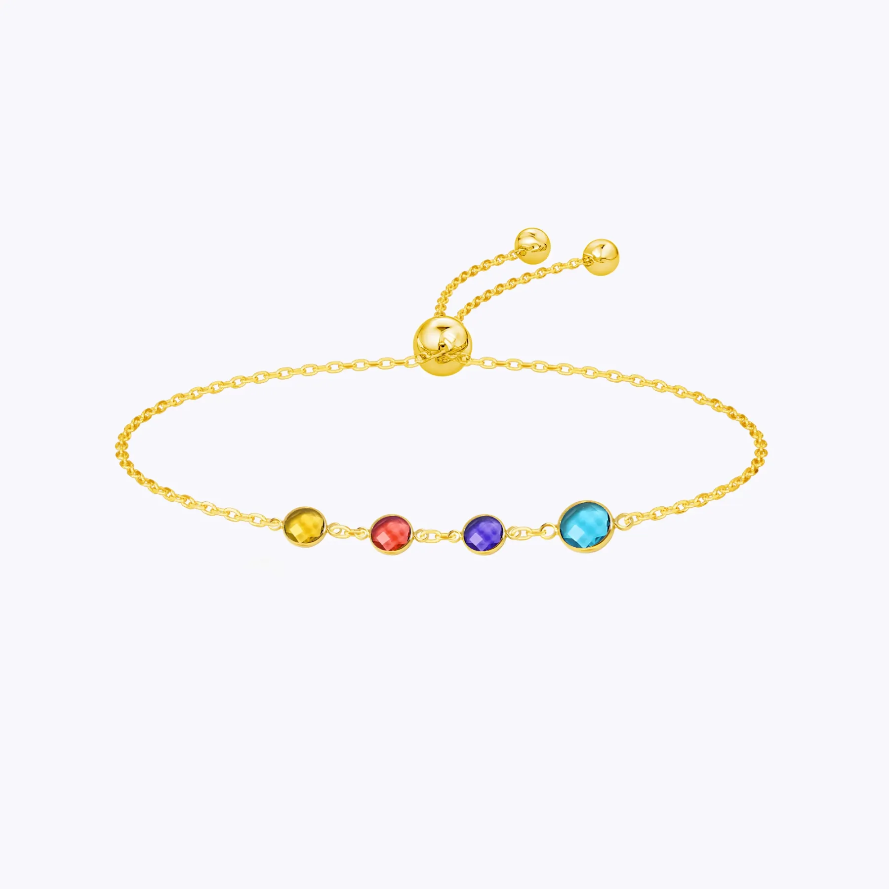 Custom 2-8 Round Birthstone Adjustable Bracelet