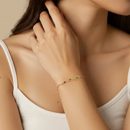 Custom 2-8 Round Birthstone Adjustable Bracelet