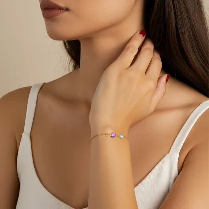 Custom 2-8 Round Birthstone Adjustable Bracelet