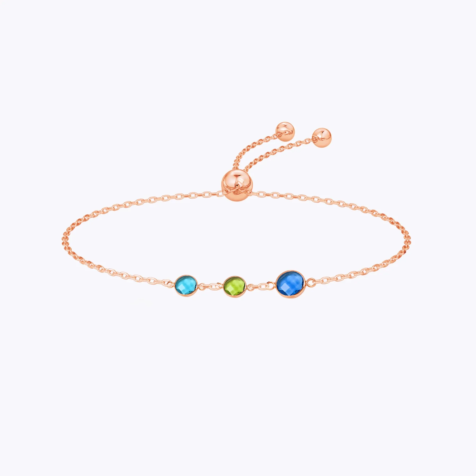 Custom 2-8 Round Birthstone Adjustable Bracelet