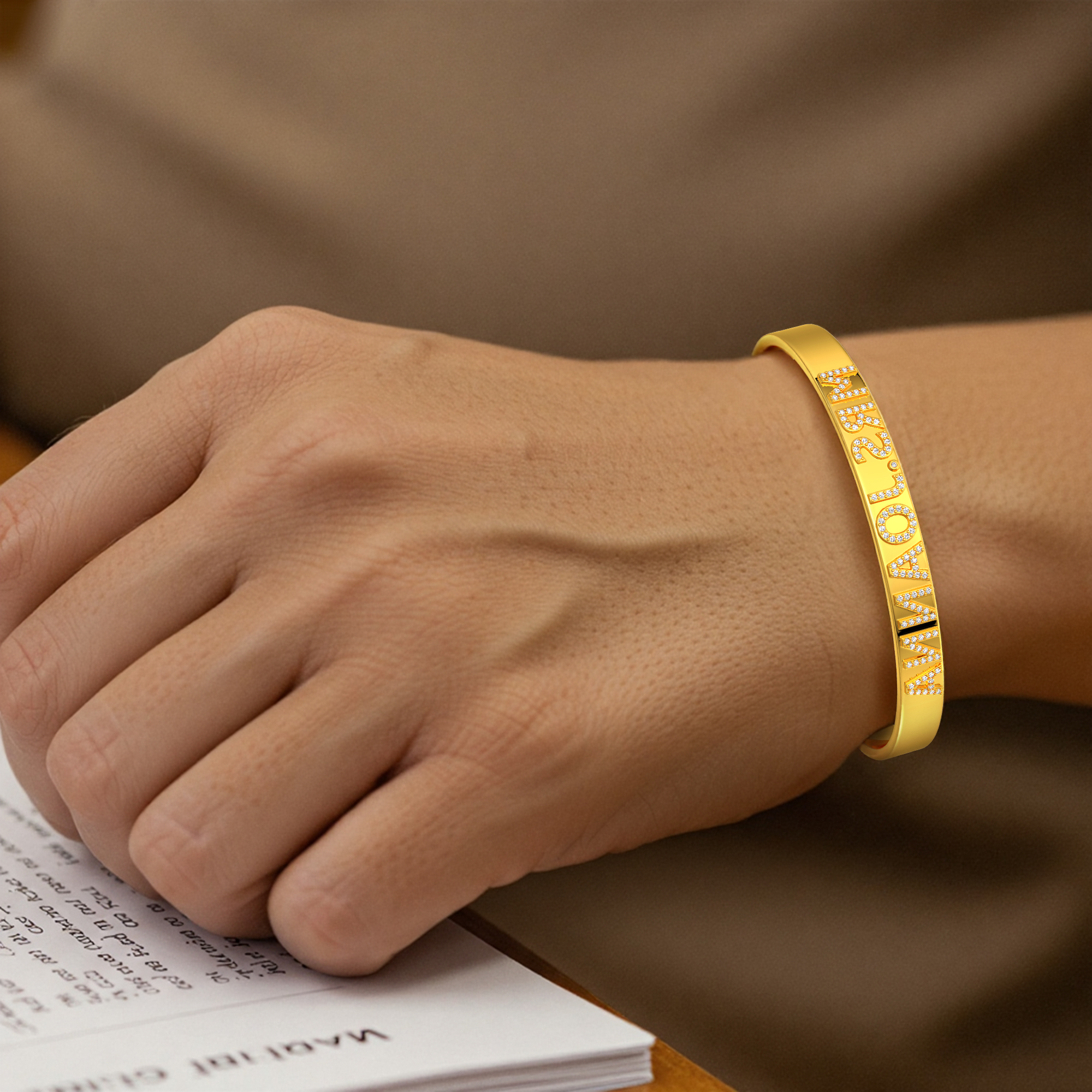 Custom Pavé Teacher Name Open Bangle