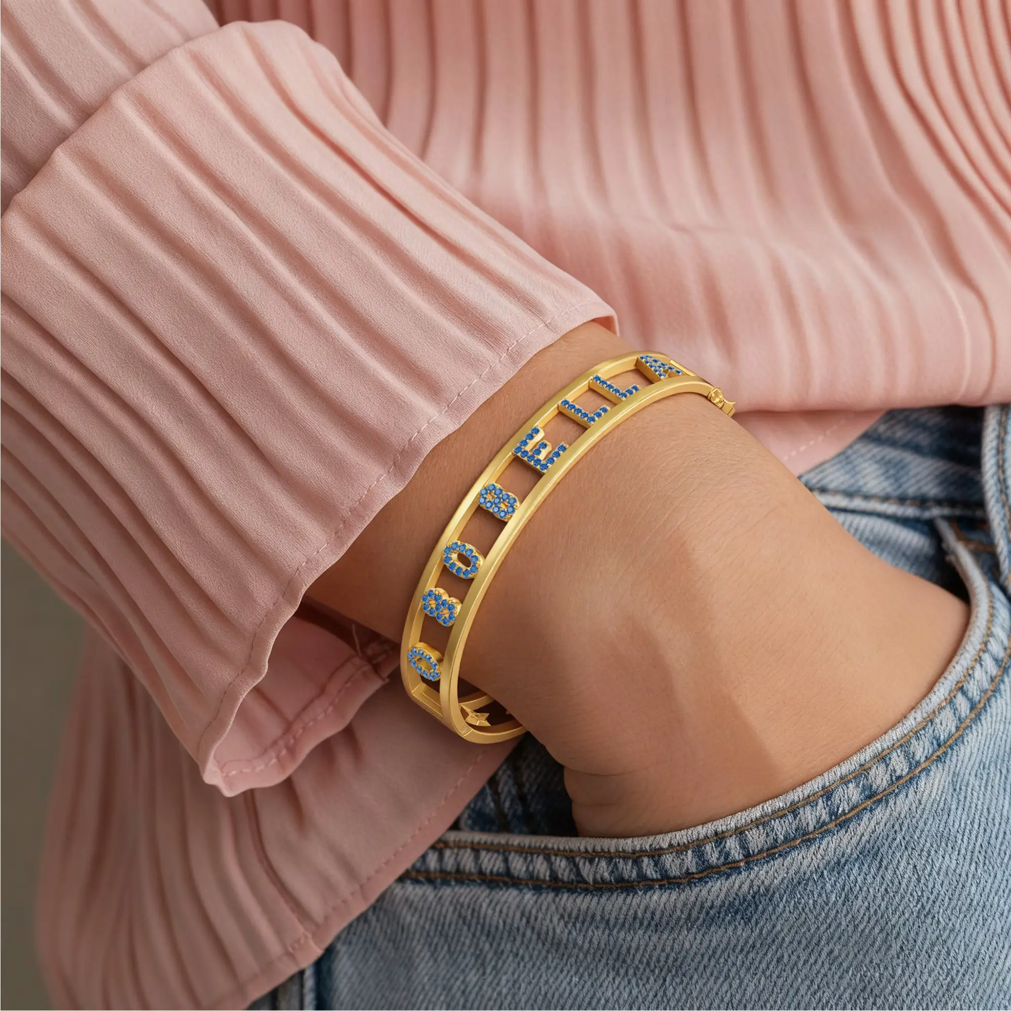 Custom Pavé Birthstone Hollow Name Bracelet