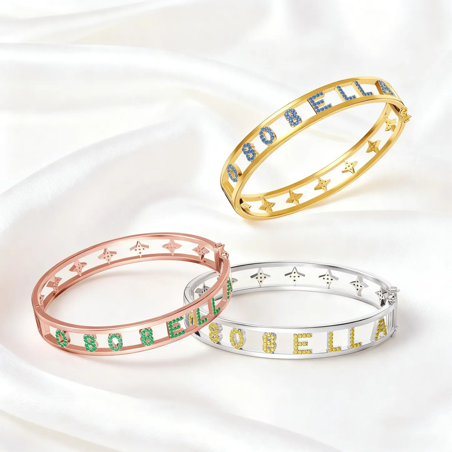 Custom Pavé Birthstone Hollow Name Bracelet