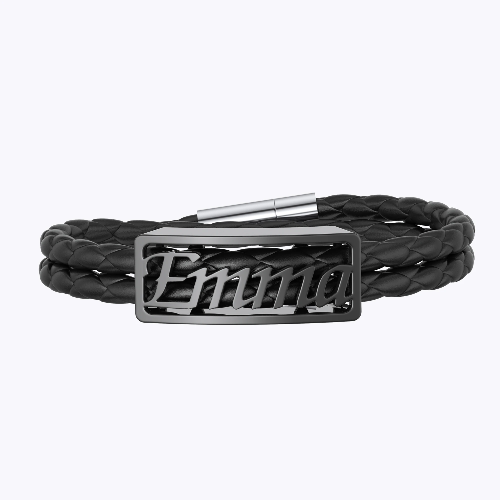 Custom Braided Leather Name Bracelet