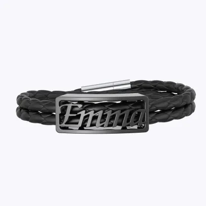 Custom Braided Leather Name Bracelet
