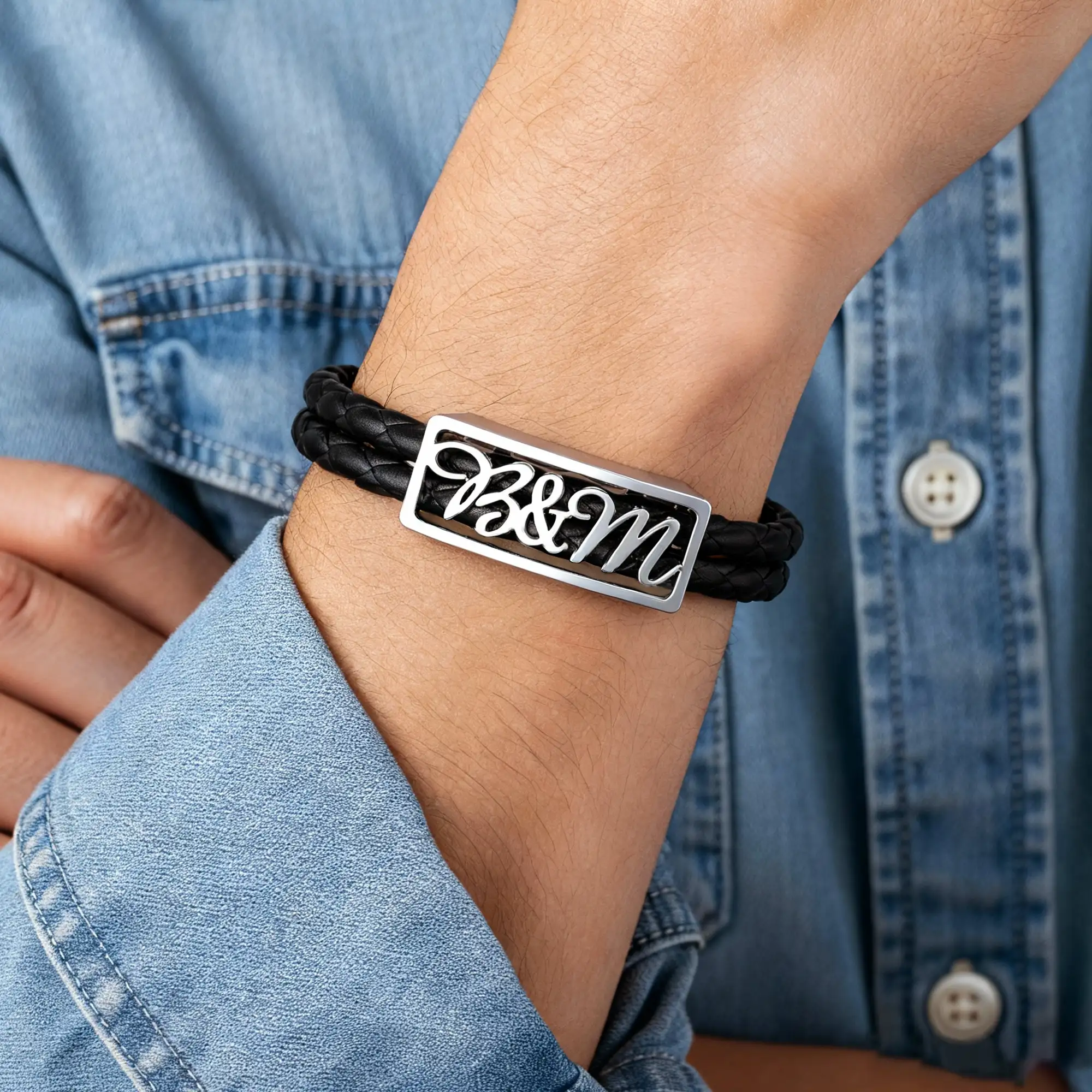 Custom Braided Leather Name Bracelet