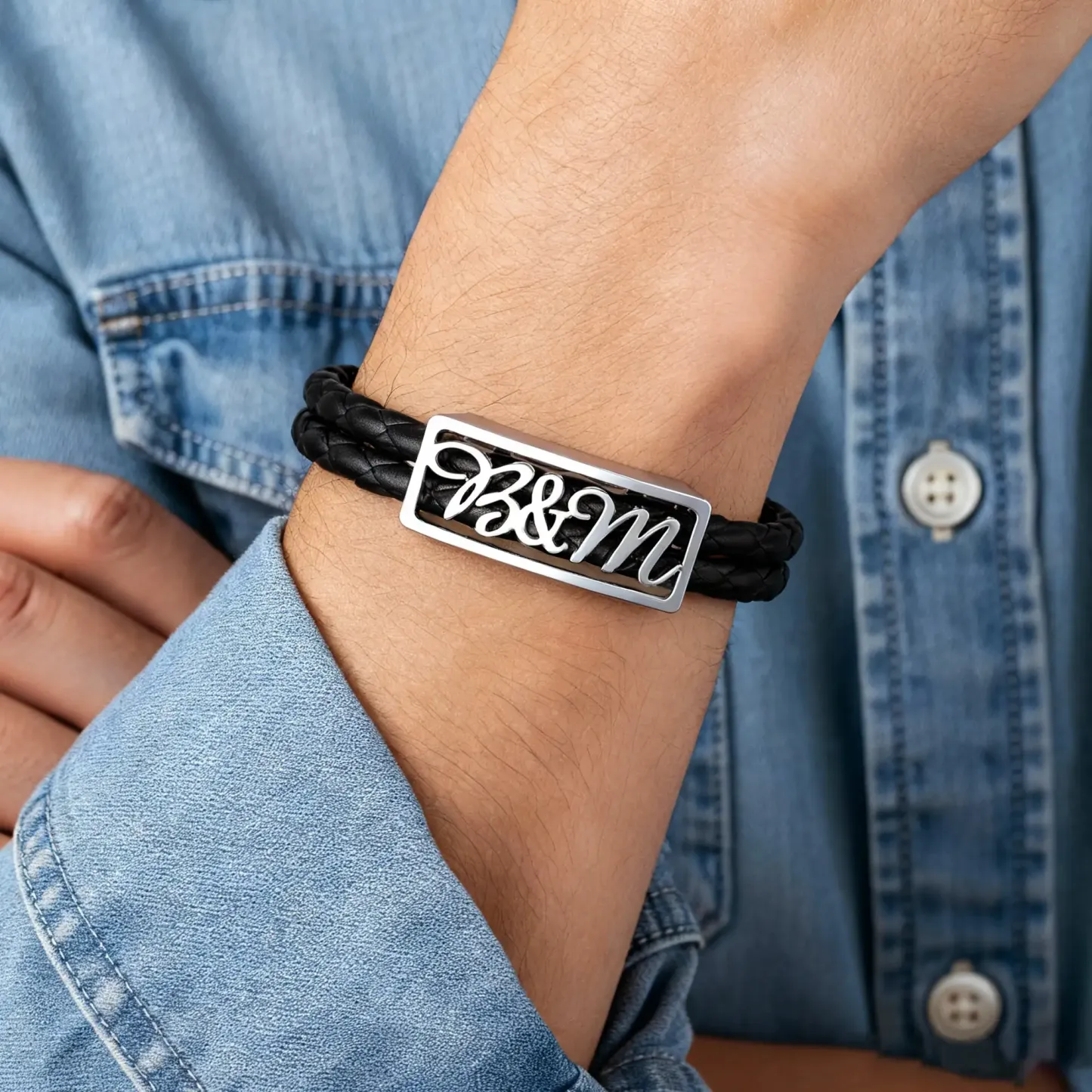 Custom Braided Leather Name Bracelet