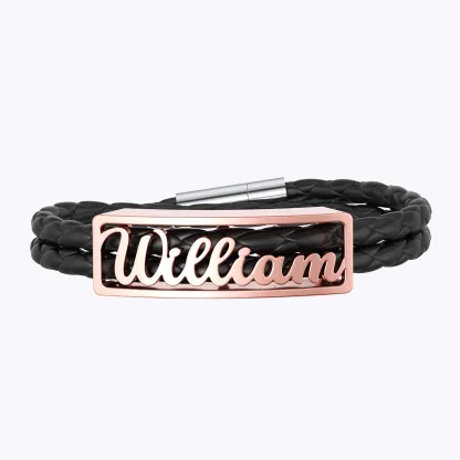 Custom Braided Leather Name Bracelet