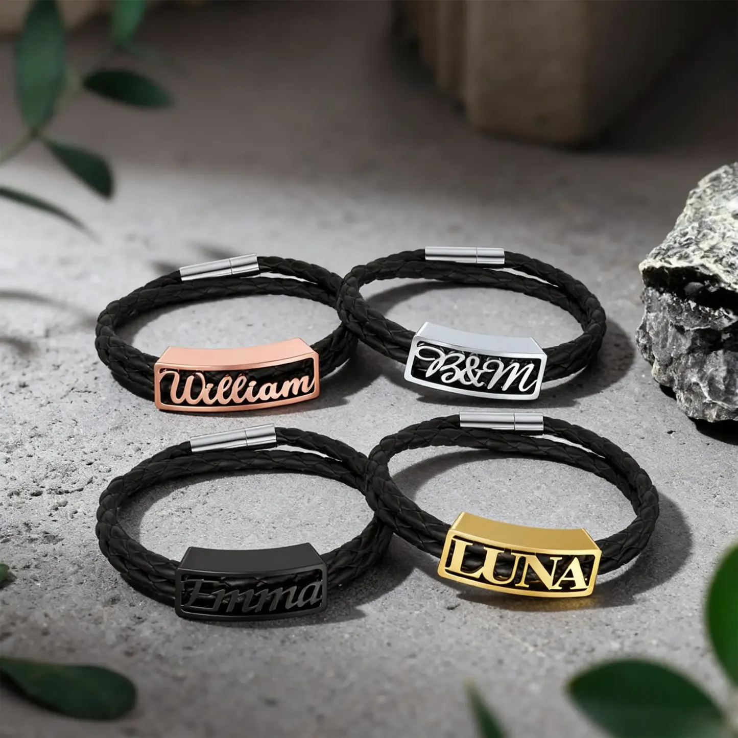 Custom Braided Leather Name Bracelet