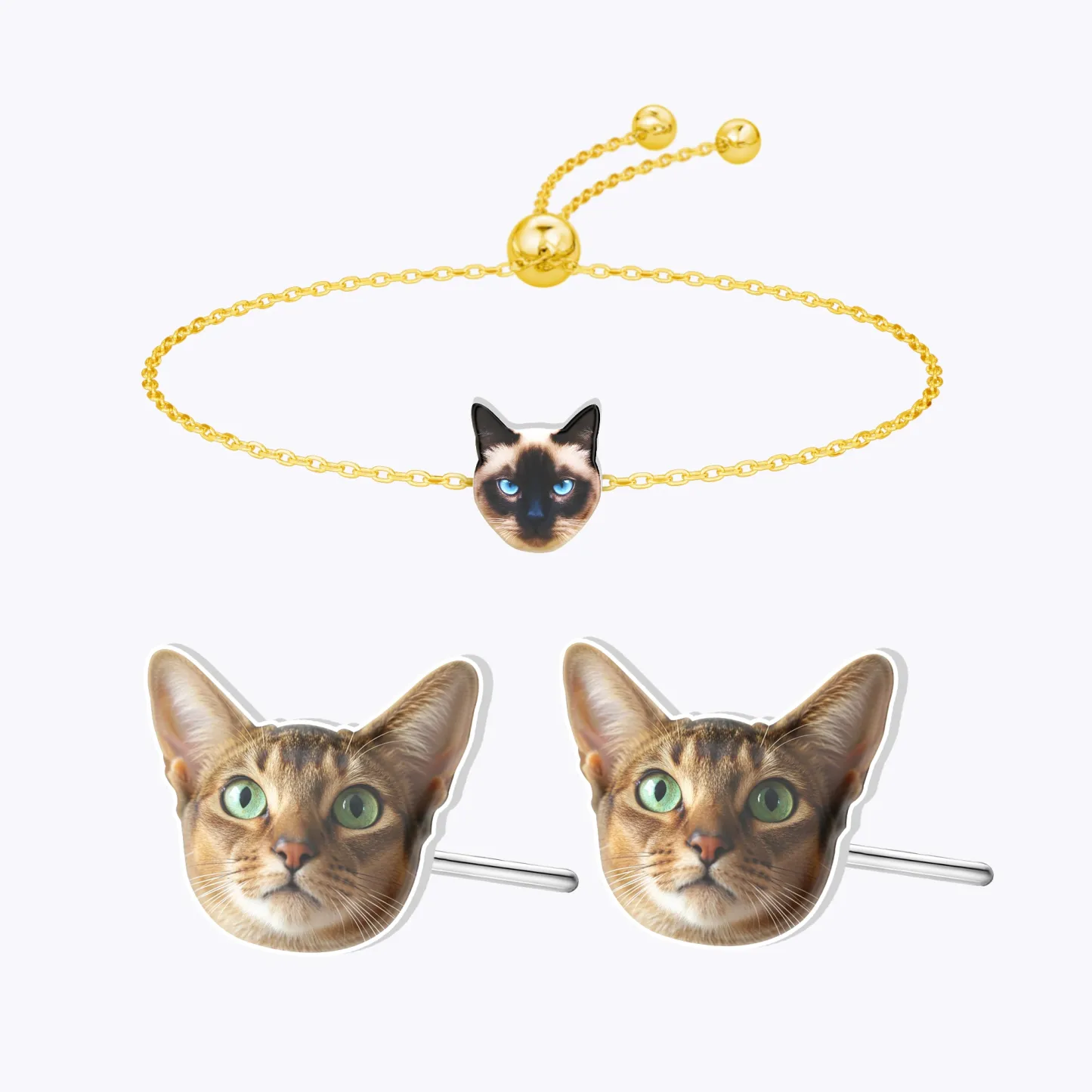 Custom Pet Face Photo Studs and Earrings Set