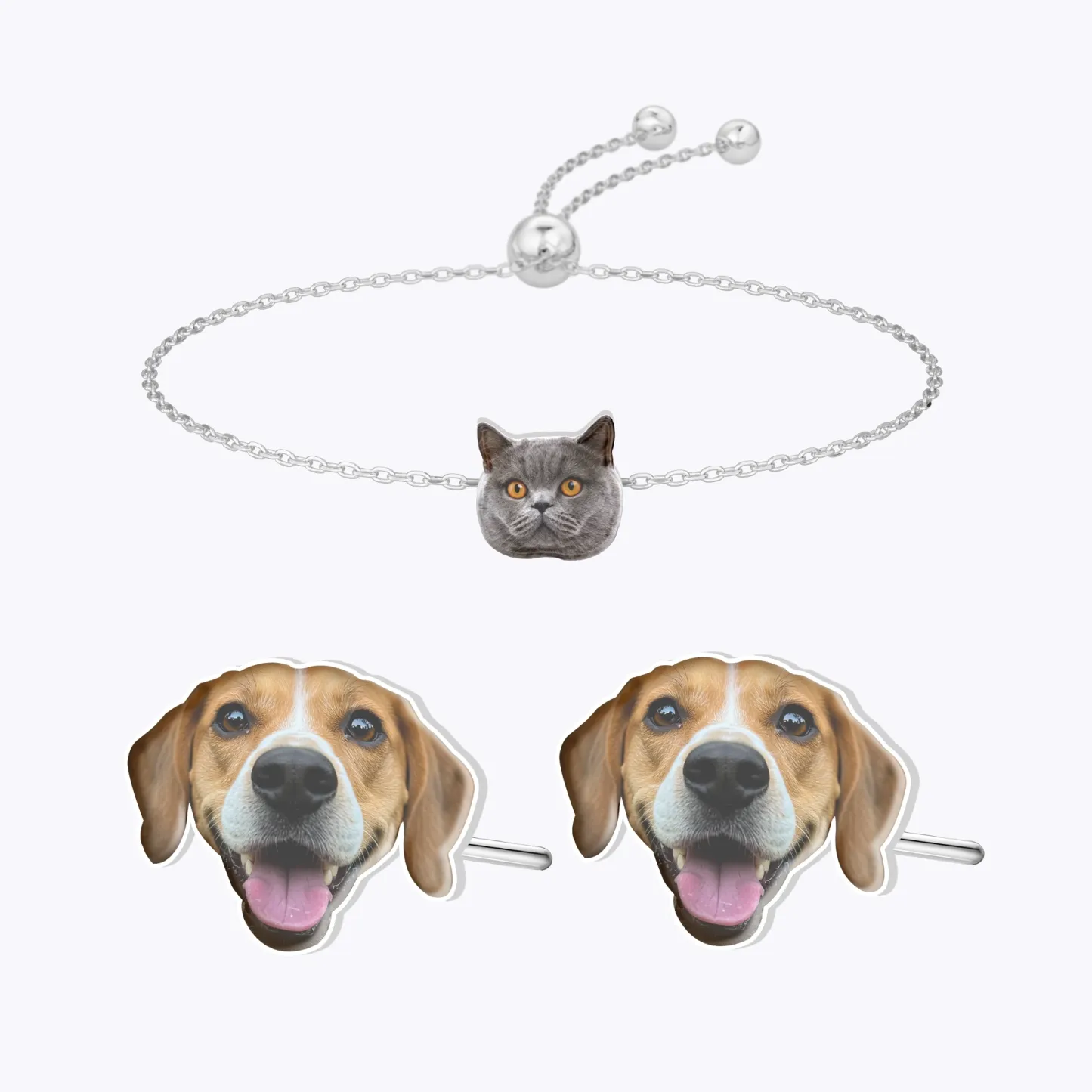 Custom Pet Face Photo Studs and Earrings Set
