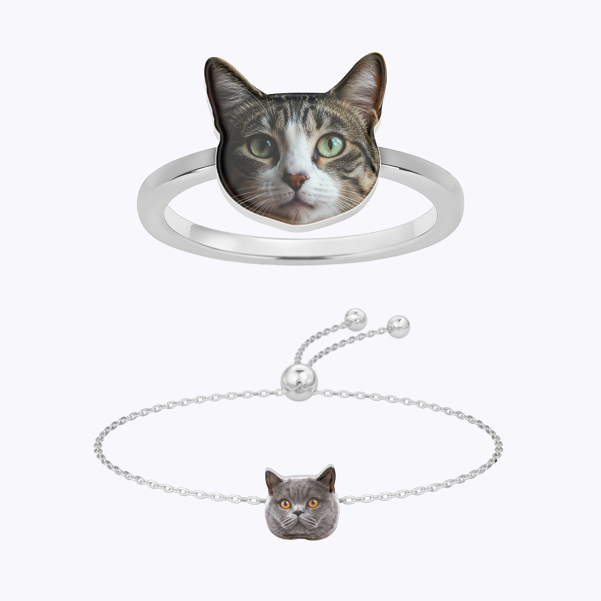 Custom Pet Face Photo Ring and Bracelet Set