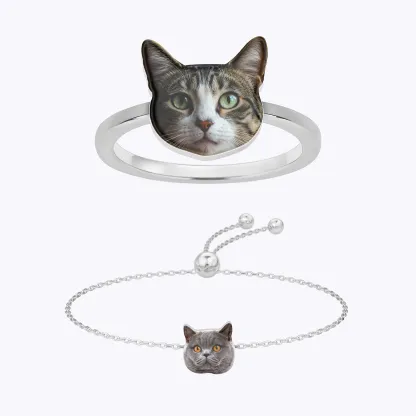 Custom Pet Face Photo Ring and Bracelet Set