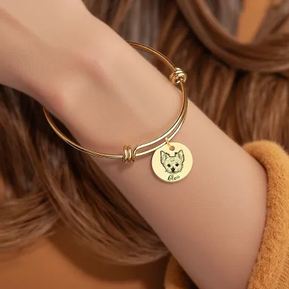 Custom Round Charm Bangle with Pet Portrait & Name