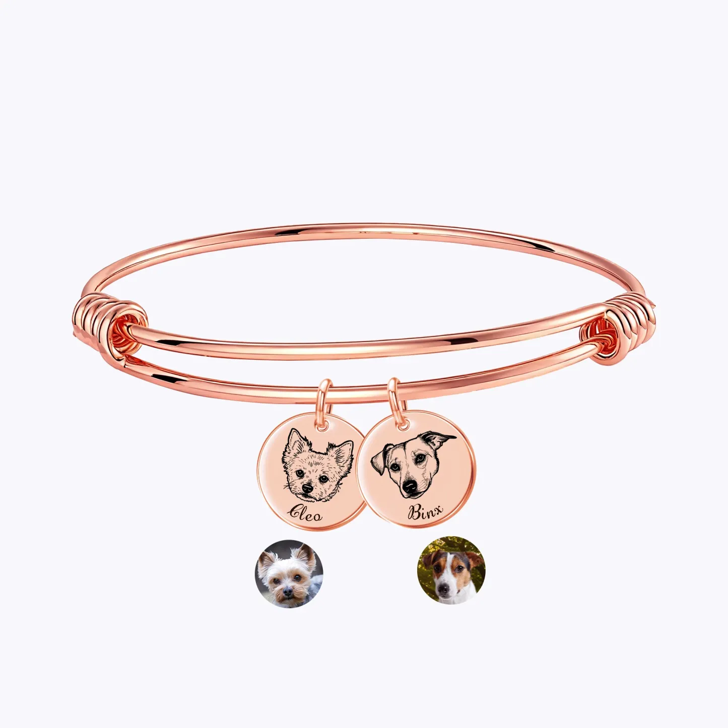 Custom Round Charm Bangle with Pet Portrait & Name