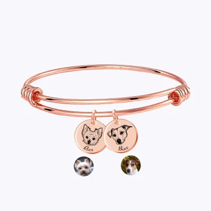 Custom Round Charm Bangle with Pet Portrait & Name