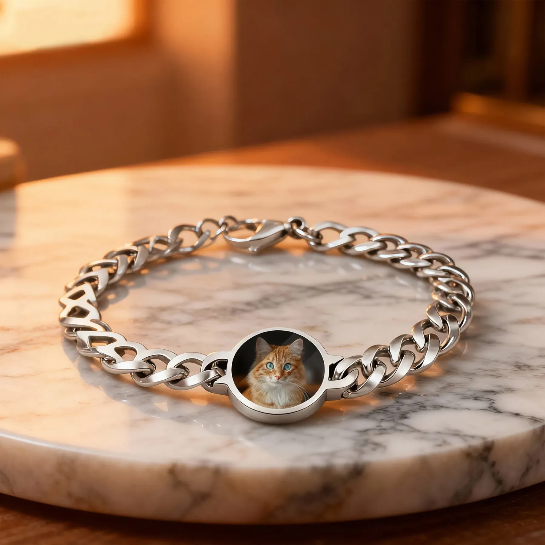 Custom Round Shape Hidden Photo Heat Activated Bracelet