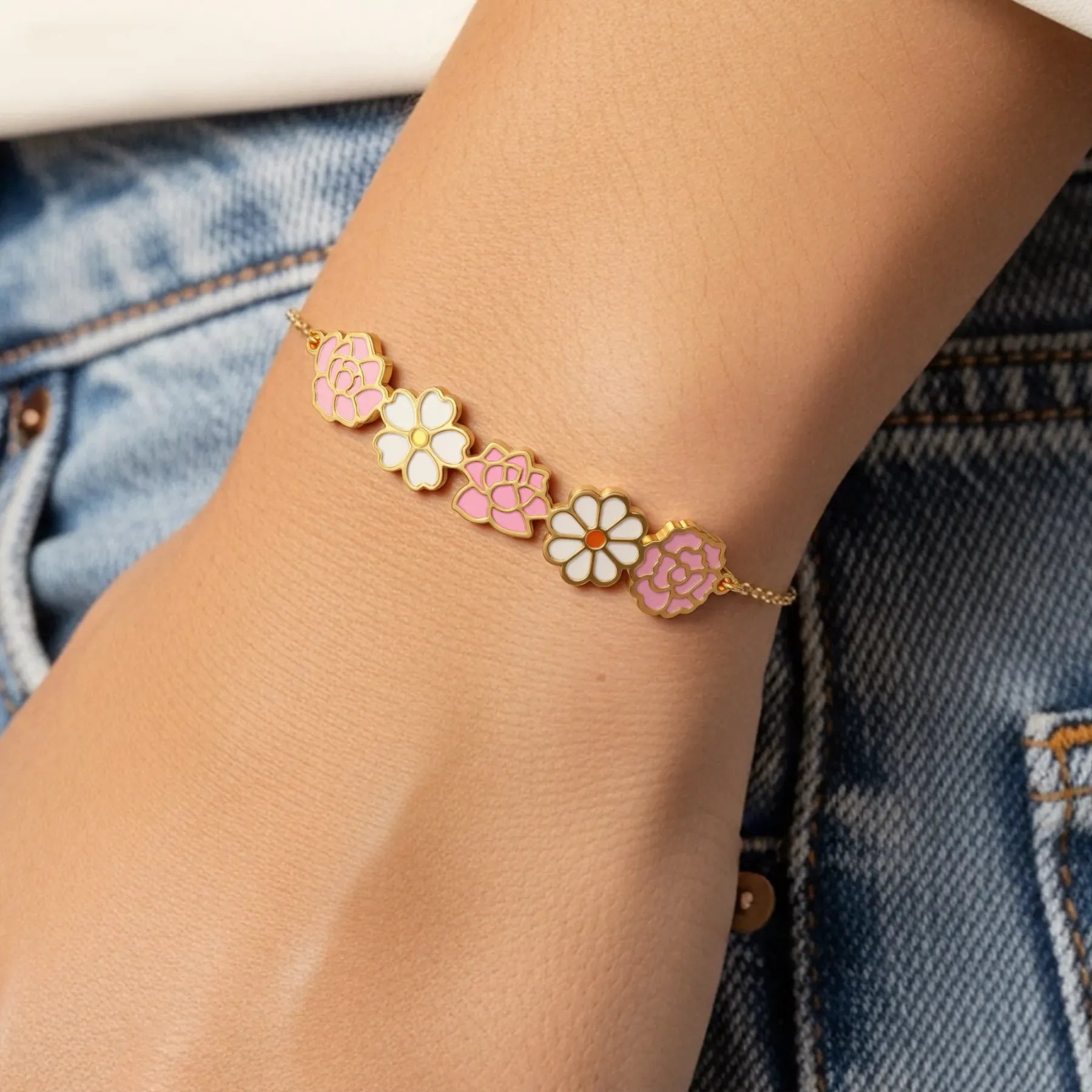 Custom 1-8 Connected Colorful Birth Flower Bracelet