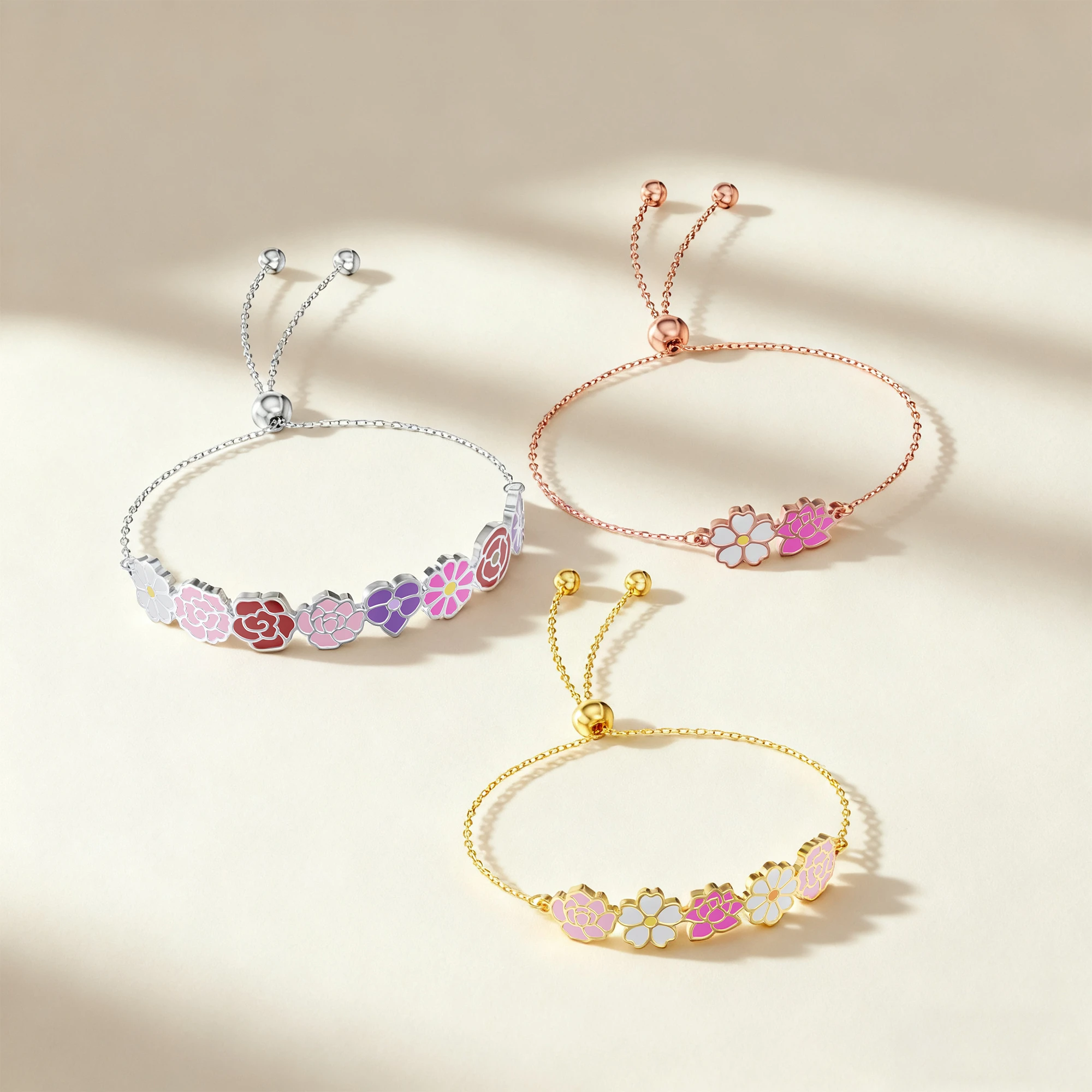 Custom 1-8 Connected Colorful Birth Flower Bracelet