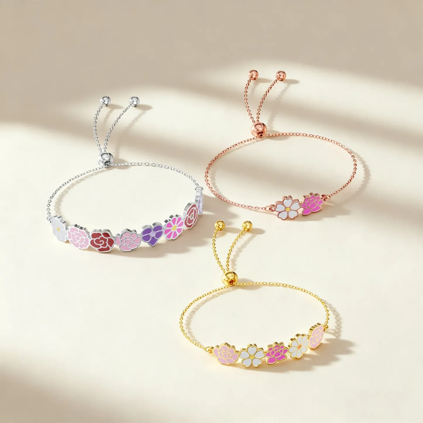 Custom 1-8 Connected Colorful Birth Flower Bracelet