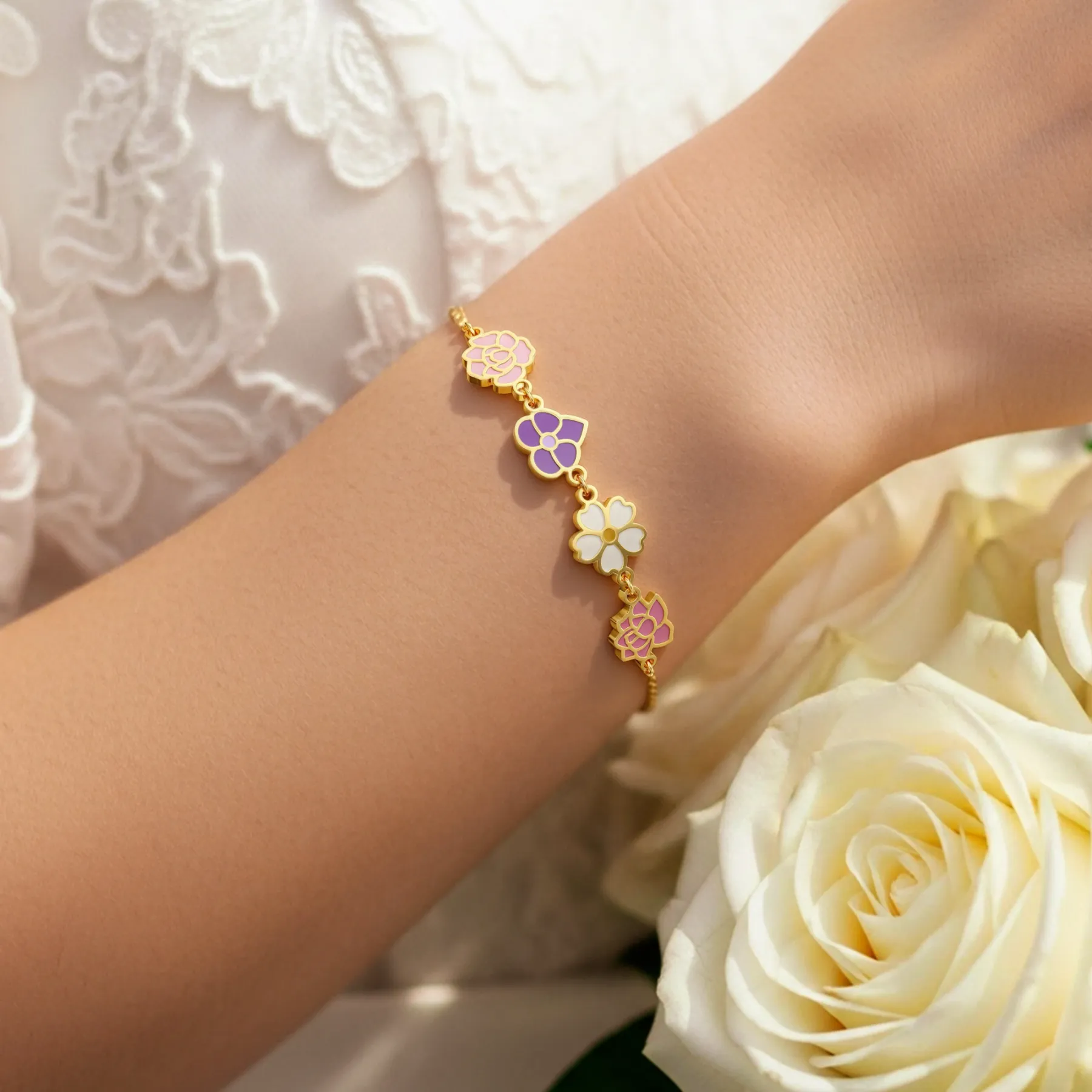 Custom 1-8 Colorful Birth Flower Bracelet