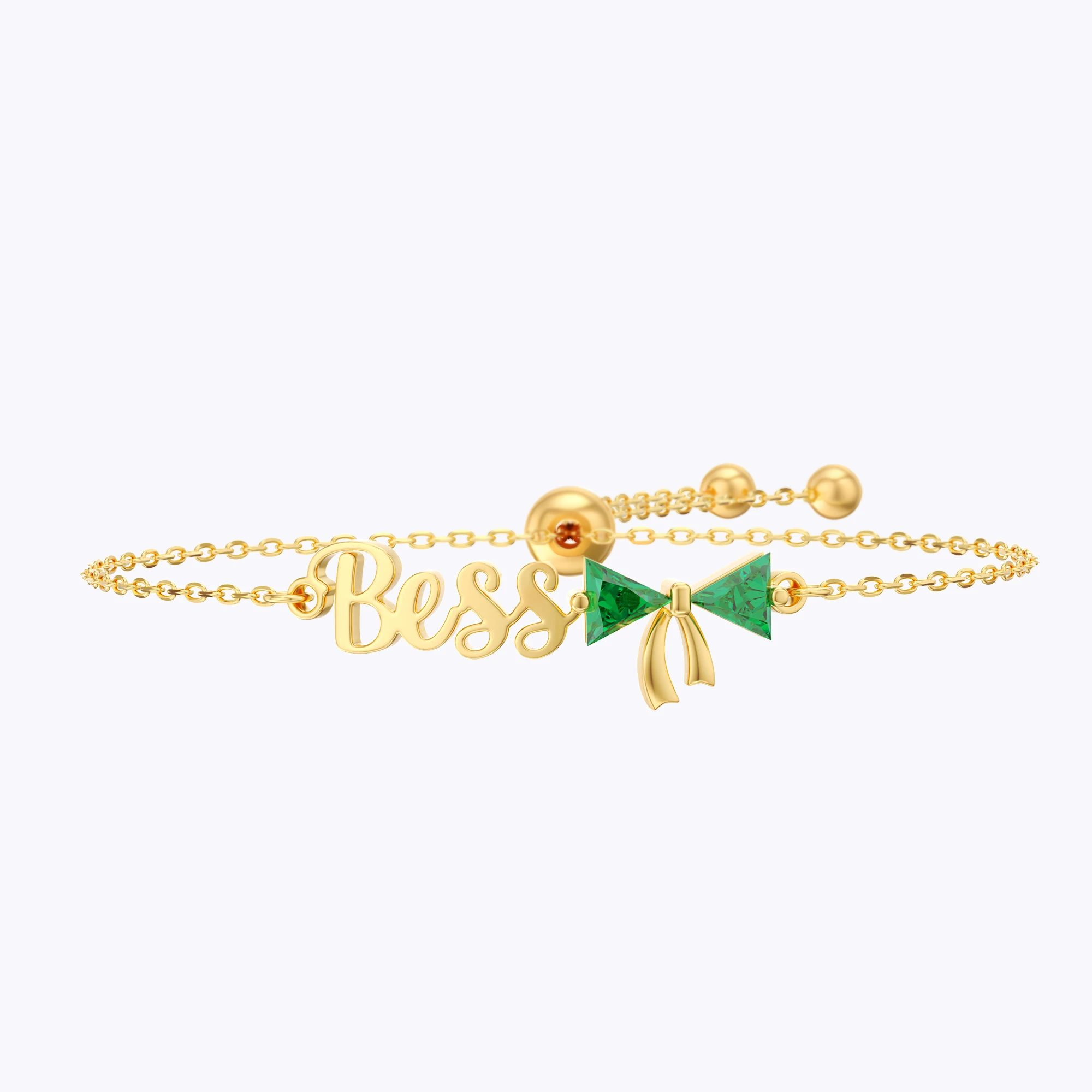 Personalized Double Triangle Birthstone Bow Name Bracelet
