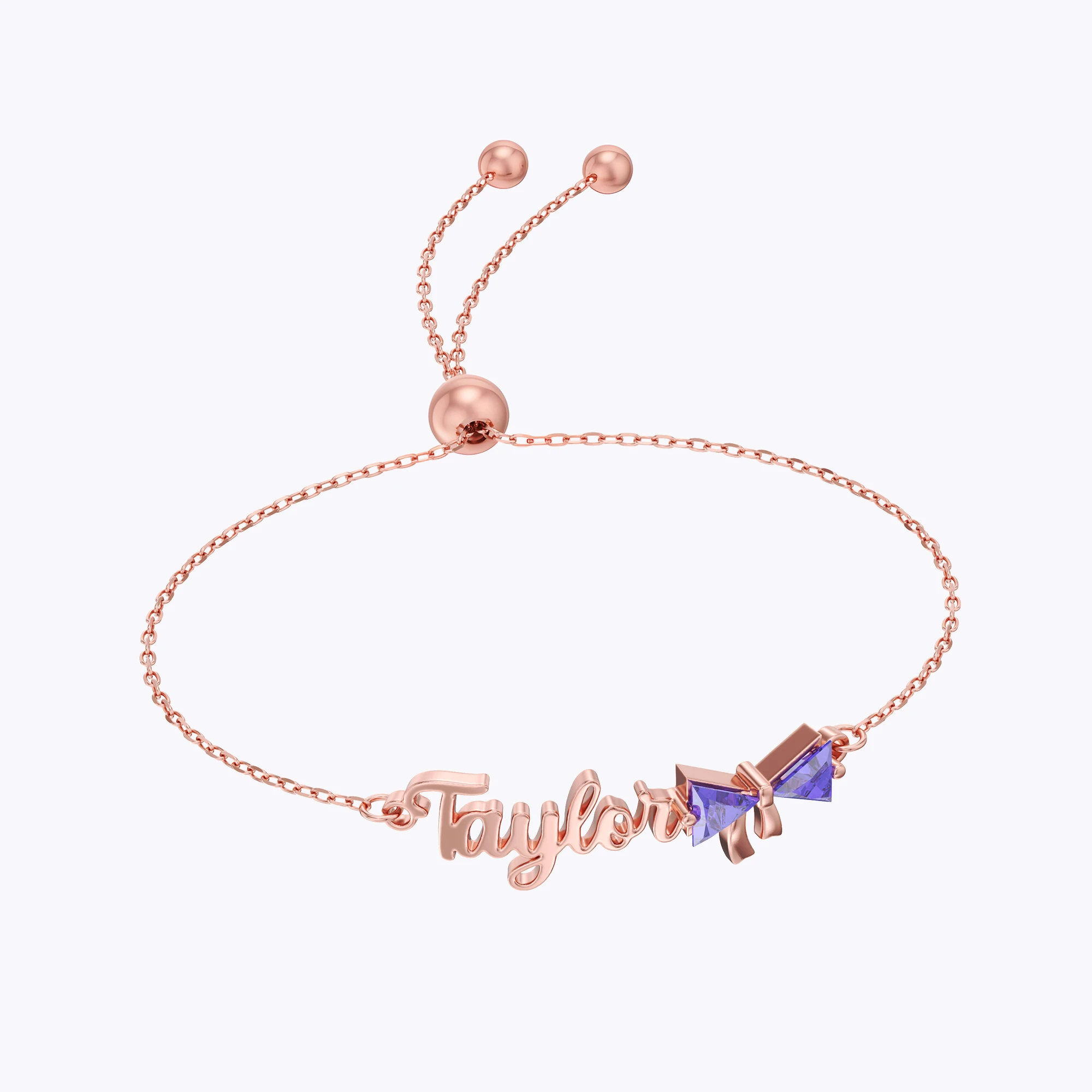 Personalized Double Triangle Birthstone Bow Name Bracelet