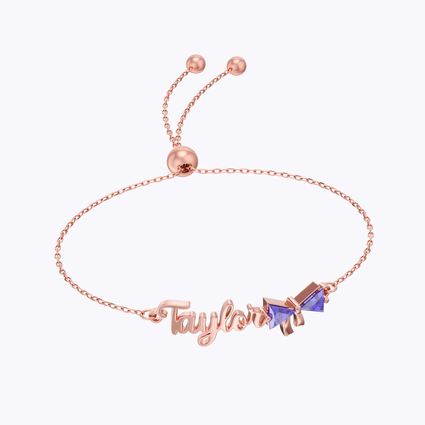 Personalized Double Triangle Birthstone Bow Name Bracelet
