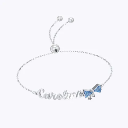 Personalized Double Triangle Birthstone Bow Name Bracelet