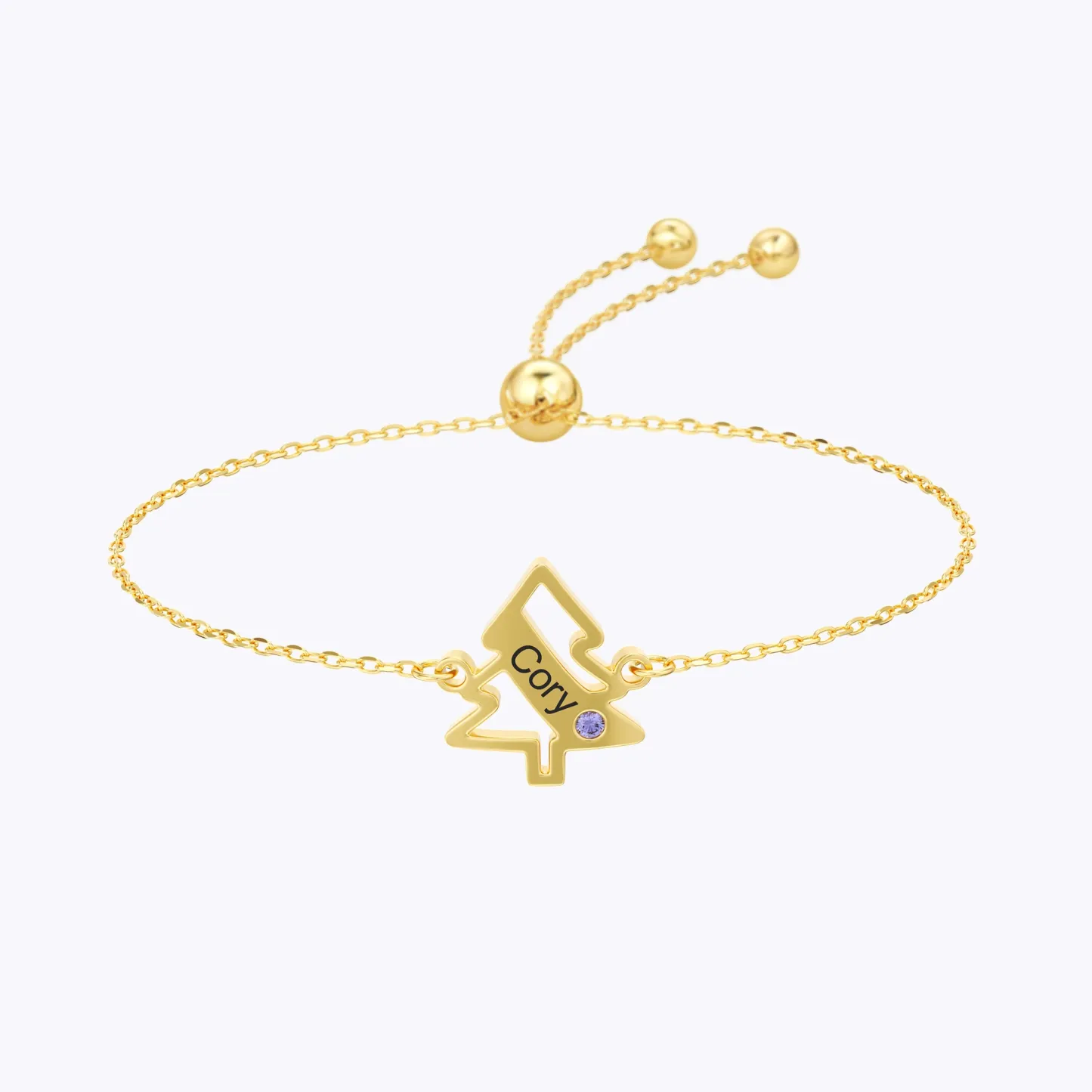 Custom 1-5 Name Birtstone Christmas Tree Adjustable Bracelet
