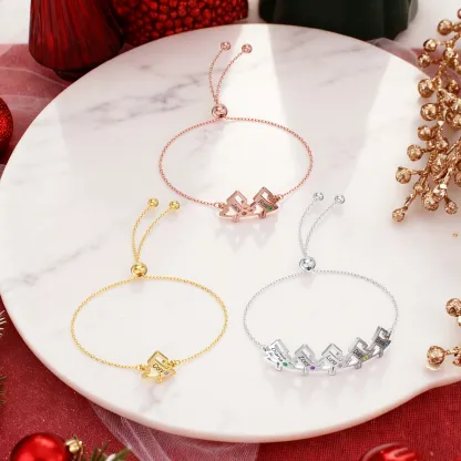 Custom 1-5 Name Birtstone Christmas Tree Adjustable Bracelet