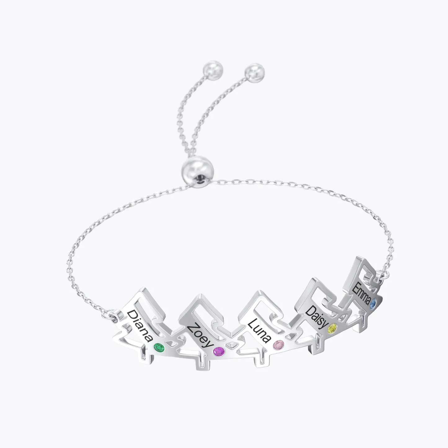 Custom 1-5 Name Birtstone Christmas Tree Adjustable Bracelet